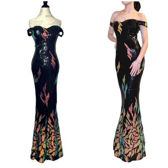 Love & Lemonade | Women | Sequin Off Shoulder Floral Full Length Dress | Small - Picture 1 of 17